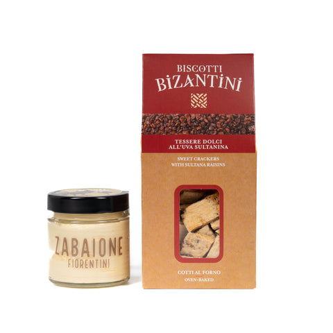 Kit Dessert: Biscotti dolci all'uvetta Bio 180g e vasetto di crema zabaione Fiorentini 200g