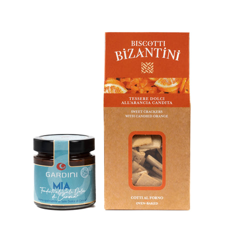 Kit Merenda: Biscotti dolci all'arancia candita Bio 180g e crema al cioccolato fondente e sale di Cervia Gardini 150g