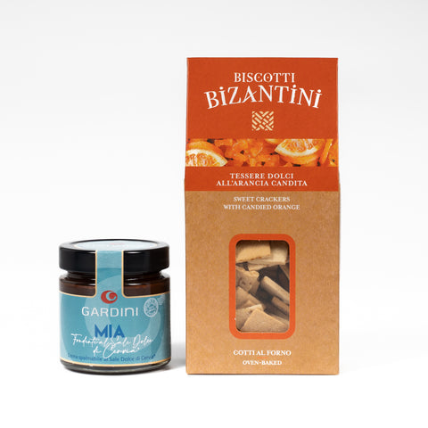 Kit Merenda: Biscotti dolci all'arancia candita Bio 180g e crema al cioccolato fondente e sale di Cervia Gardini 150g